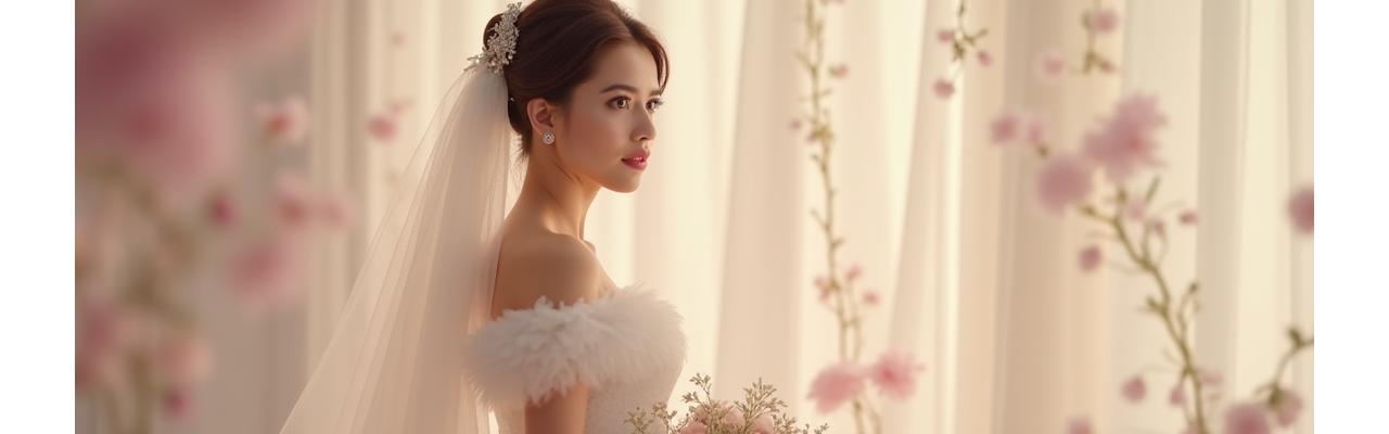 Elegant bride looking thoughtfully, symbolizing a new journey.