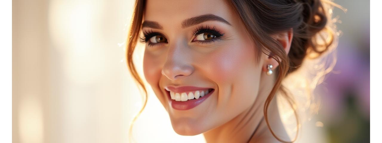 Smiling bride with exquisite makeup and hair