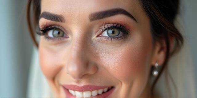 Bride with natural, glowing bridal makeup, focusing on radiant skin